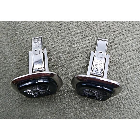 Vintage Black Glass Spartan Cufflinks-Patent Pend. - Picture 3 of 6